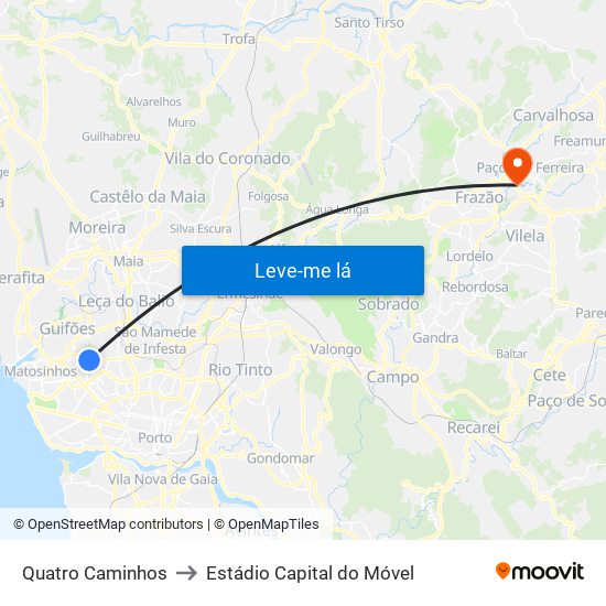 Quatro Caminhos to Estádio Capital do Móvel map