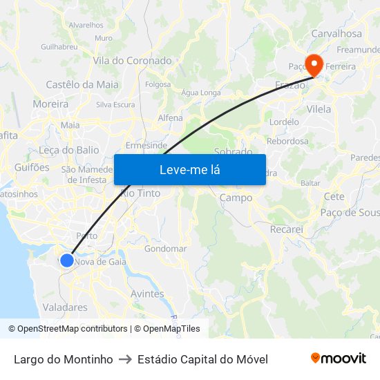 Largo do Montinho to Estádio Capital do Móvel map