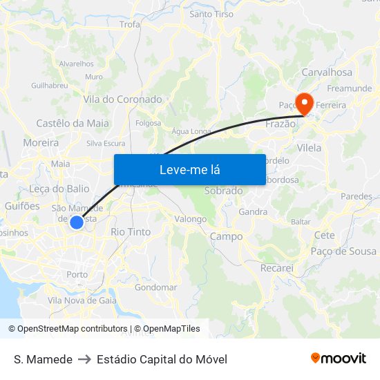 S. Mamede to Estádio Capital do Móvel map
