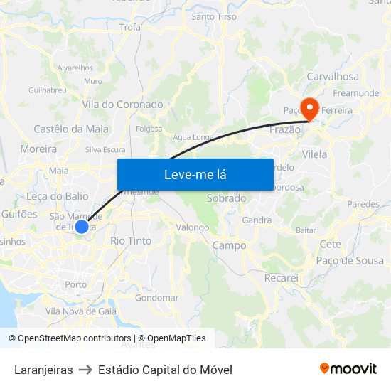 Laranjeiras to Estádio Capital do Móvel map