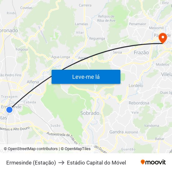 Ermesinde (Estação) to Estádio Capital do Móvel map