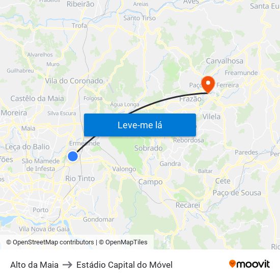 Alto da Maia to Estádio Capital do Móvel map