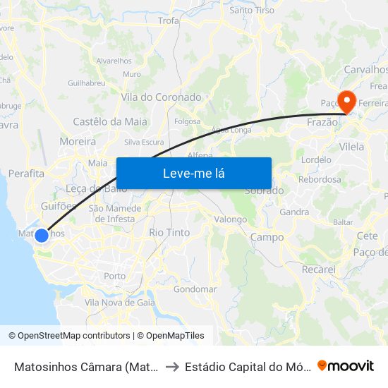 Matosinhos Câmara (Matc1) to Estádio Capital do Móvel map