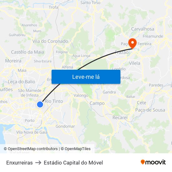 Enxurreiras to Estádio Capital do Móvel map