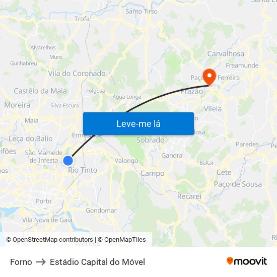 Forno to Estádio Capital do Móvel map