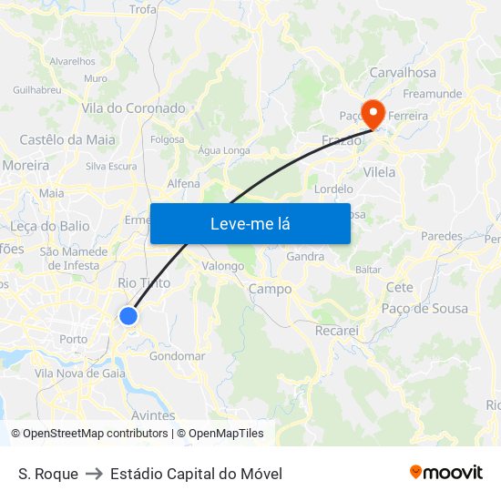 S. Roque to Estádio Capital do Móvel map