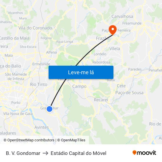 B. V. Gondomar to Estádio Capital do Móvel map