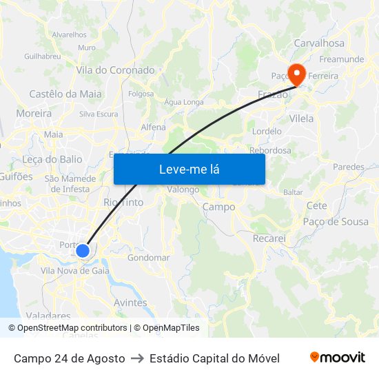 Campo 24 de Agosto to Estádio Capital do Móvel map