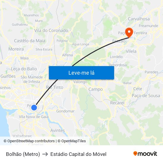 Bolhão (Metro) to Estádio Capital do Móvel map