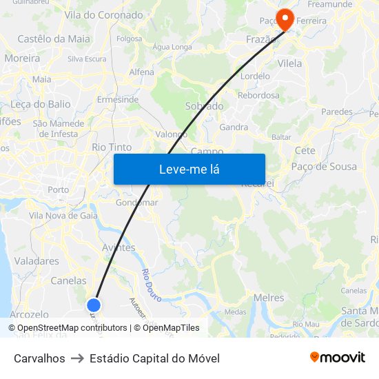 Carvalhos to Estádio Capital do Móvel map