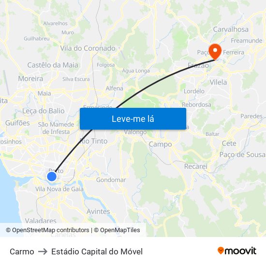 Carmo to Estádio Capital do Móvel map