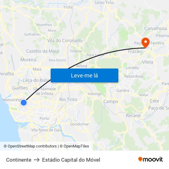 Continente to Estádio Capital do Móvel map