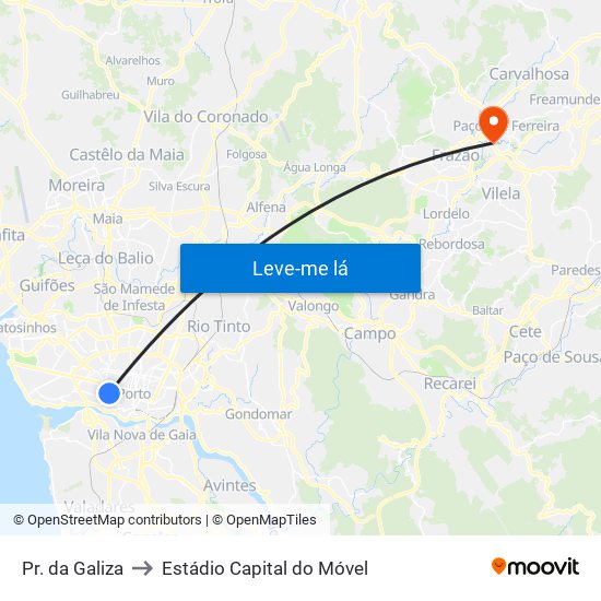 Pr. da Galiza to Estádio Capital do Móvel map