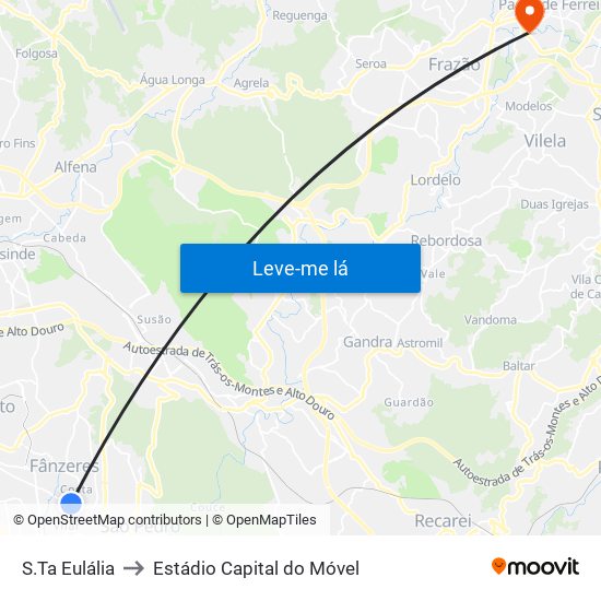 S.Ta Eulália to Estádio Capital do Móvel map
