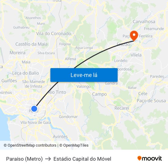 Paraíso (Metro) to Estádio Capital do Móvel map