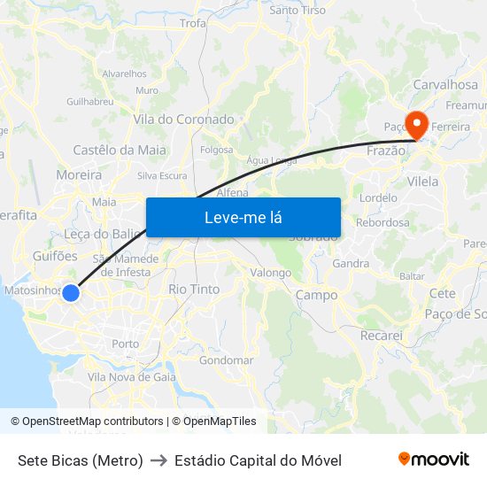 Sete Bicas (Metro) to Estádio Capital do Móvel map