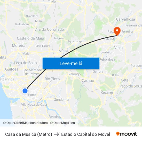 Casa da Música (Metro) to Estádio Capital do Móvel map