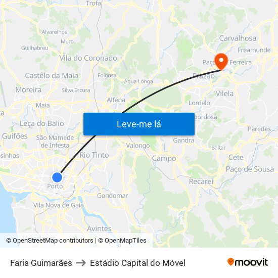 Faria Guimarães to Estádio Capital do Móvel map