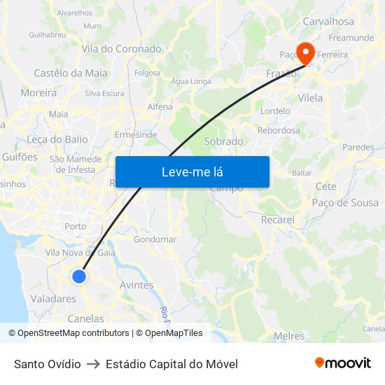 Santo Ovídio to Estádio Capital do Móvel map