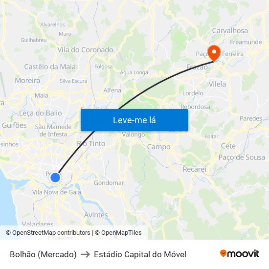 Bolhão (Mercado) to Estádio Capital do Móvel map