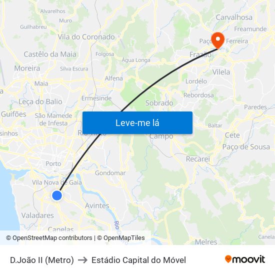 D.João II (Metro) to Estádio Capital do Móvel map