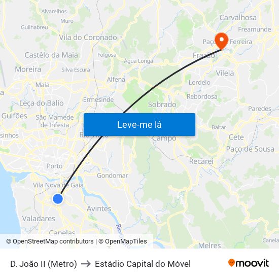 D. João II (Metro) to Estádio Capital do Móvel map