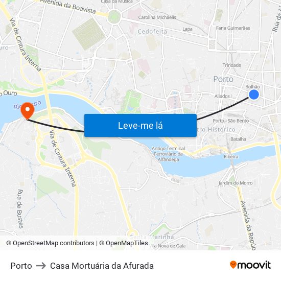 Porto to Casa Mortuária da Afurada map