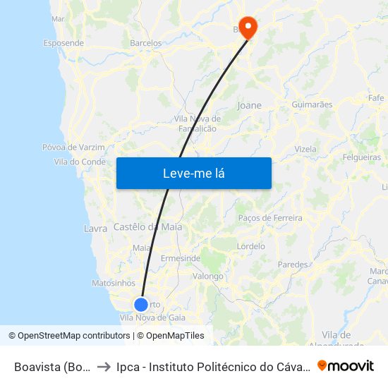 Boavista (Bom Sucesso) to Ipca - Instituto Politécnico do Cávado e do Ave - Pólo de Braga map