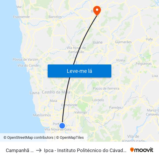 Campanhã (Estação) to Ipca - Instituto Politécnico do Cávado e do Ave - Pólo de Braga map