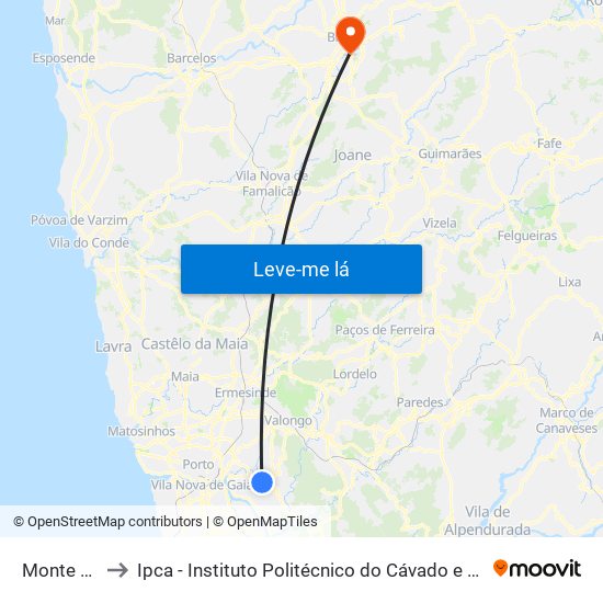 Monte Crasto to Ipca - Instituto Politécnico do Cávado e do Ave - Pólo de Braga map