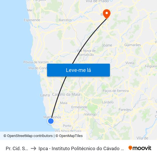 Pr. Cid. Salvador to Ipca - Instituto Politécnico do Cávado e do Ave - Pólo de Braga map