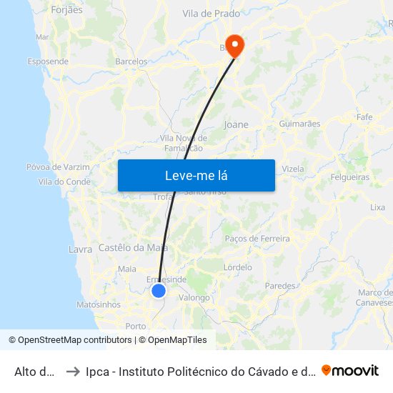 Alto da Maia to Ipca - Instituto Politécnico do Cávado e do Ave - Pólo de Braga map