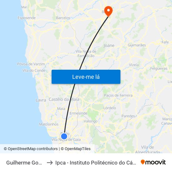 Guilherme Gomes Fernandes to Ipca - Instituto Politécnico do Cávado e do Ave - Pólo de Braga map