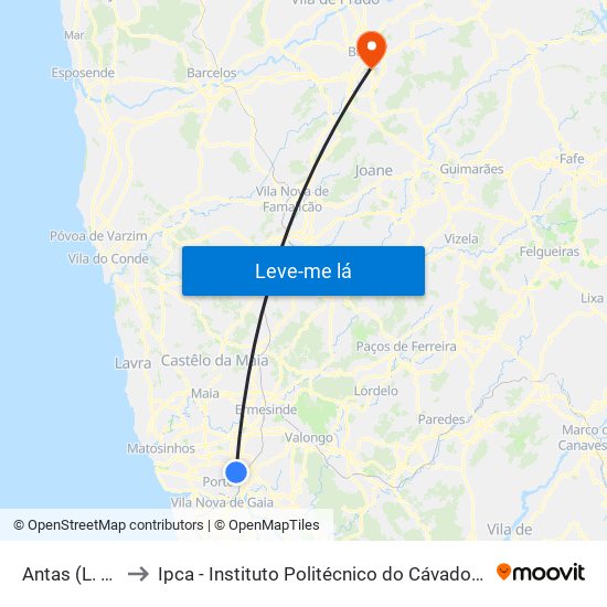 Antas (L. Cidadão) to Ipca - Instituto Politécnico do Cávado e do Ave - Pólo de Braga map