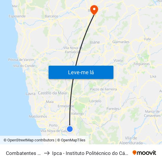 Combatentes Grande Guerra to Ipca - Instituto Politécnico do Cávado e do Ave - Pólo de Braga map