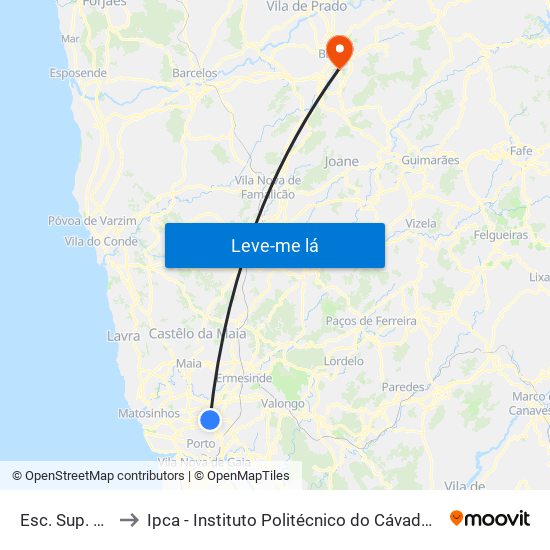 Esc. Sup. Educação to Ipca - Instituto Politécnico do Cávado e do Ave - Pólo de Braga map