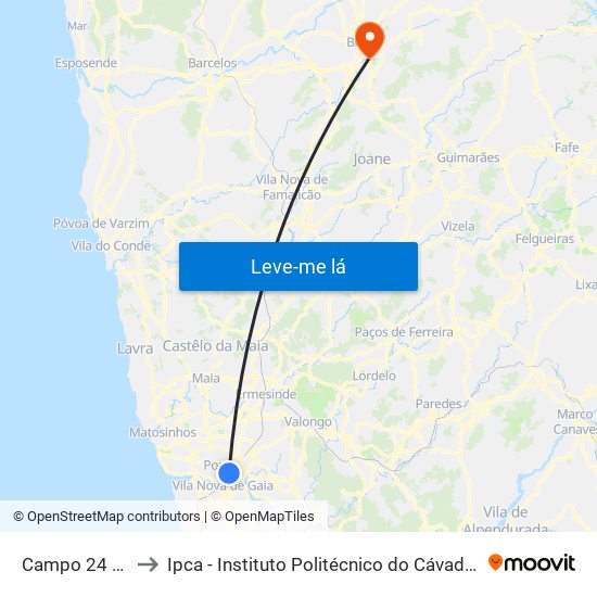 Campo 24 de Agosto to Ipca - Instituto Politécnico do Cávado e do Ave - Pólo de Braga map