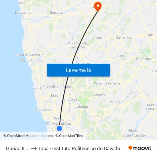 D.João II (Metro) to Ipca - Instituto Politécnico do Cávado e do Ave - Pólo de Braga map