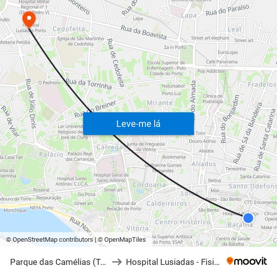 Parque das Camélias (Terminal) to Hospital Lusiadas - Fisioterapia map