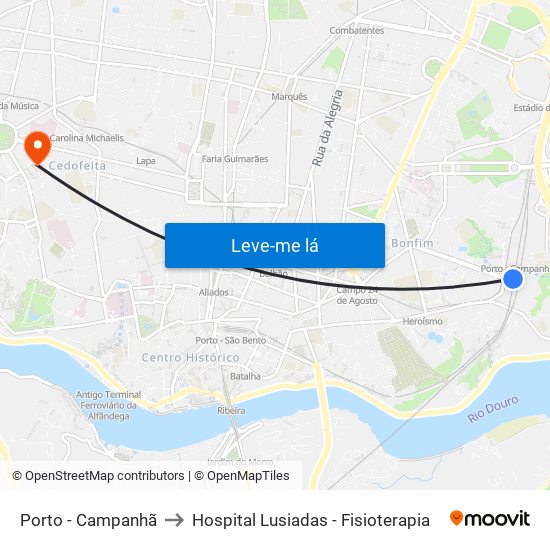 Porto - Campanhã to Hospital Lusiadas - Fisioterapia map