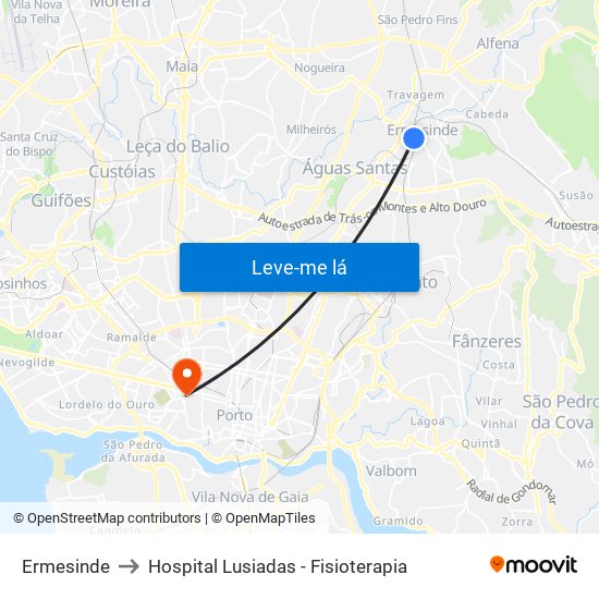 Ermesinde to Hospital Lusiadas - Fisioterapia map