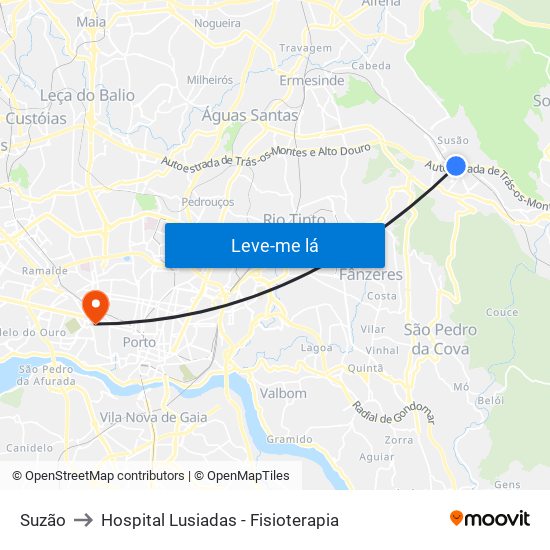 Suzão to Hospital Lusiadas - Fisioterapia map