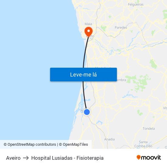 Aveiro to Hospital Lusiadas - Fisioterapia map