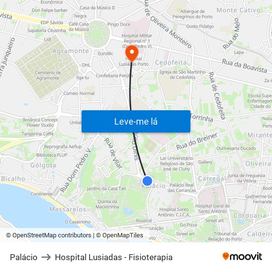 Palácio to Hospital Lusiadas - Fisioterapia map