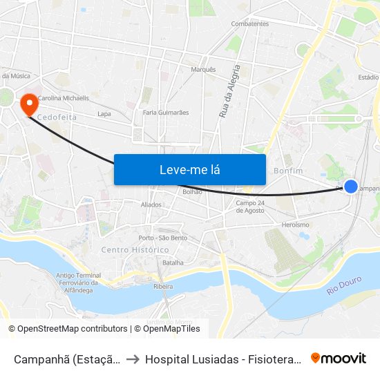 Campanhã (Estação) to Hospital Lusiadas - Fisioterapia map