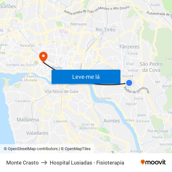 Monte Crasto to Hospital Lusiadas - Fisioterapia map