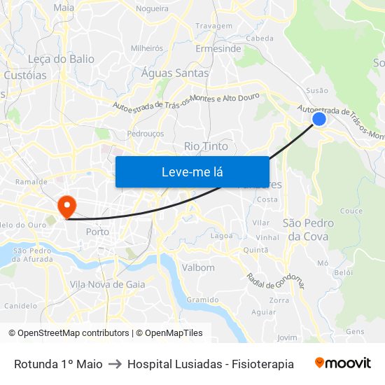 Rotunda 1º Maio to Hospital Lusiadas - Fisioterapia map
