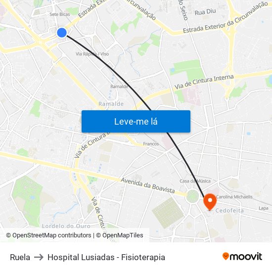 Ruela to Hospital Lusiadas - Fisioterapia map