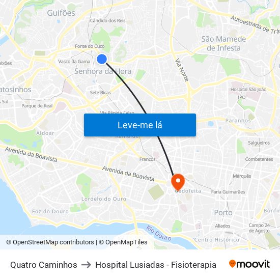 Quatro Caminhos to Hospital Lusiadas - Fisioterapia map
