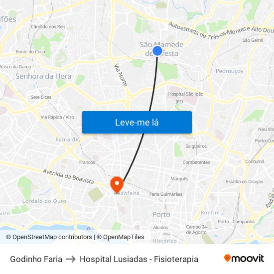 Godinho Faria to Hospital Lusiadas - Fisioterapia map